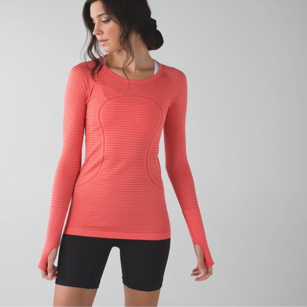 lululemon athletica Neon Orange  Swiftly Tech Long Sleeve Tee Size 6